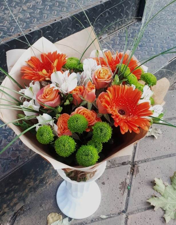 Букет цветов из: Герберы, Хризантемы, Альстромерии и Розы в Болхове