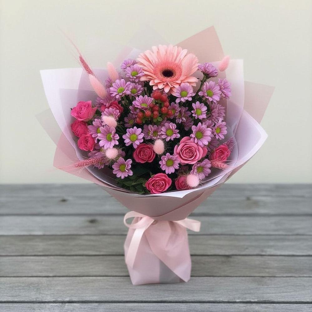 Букет цветов из: Розы, Герберы и Хризантемы в Болхове