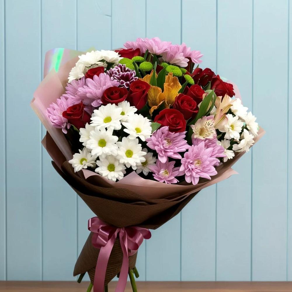 Букет цветов из: Розы, Хризантемы и Альстромерии в Болхове