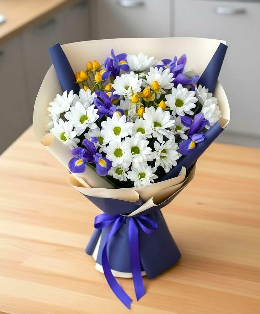 Букет цветов из: Розы, Ирисы и Хризантемы в Болхове