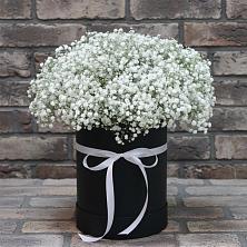Цветочная композиция из Гипсофила в шляпной коробке в Болхове
